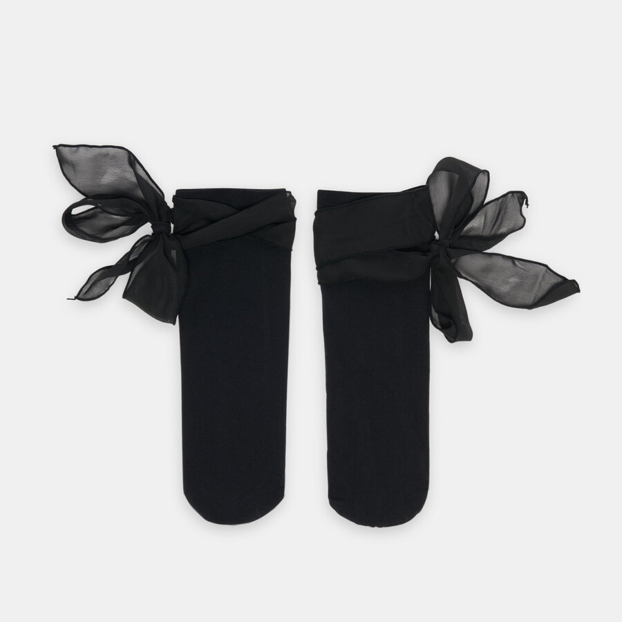 tie bow anklet socks black