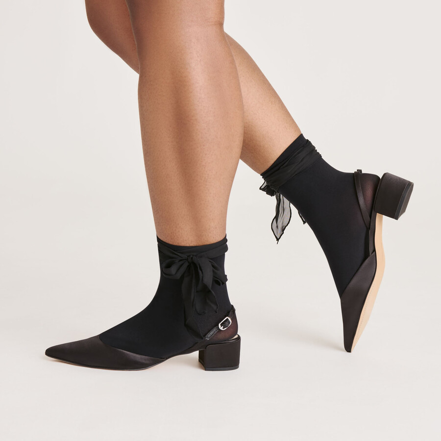 tie bow anklet socks black